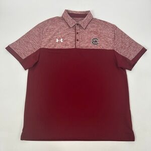South Carolina Gamecocks Polo Shirt Men's Large Maroon Under Armour HeatGear